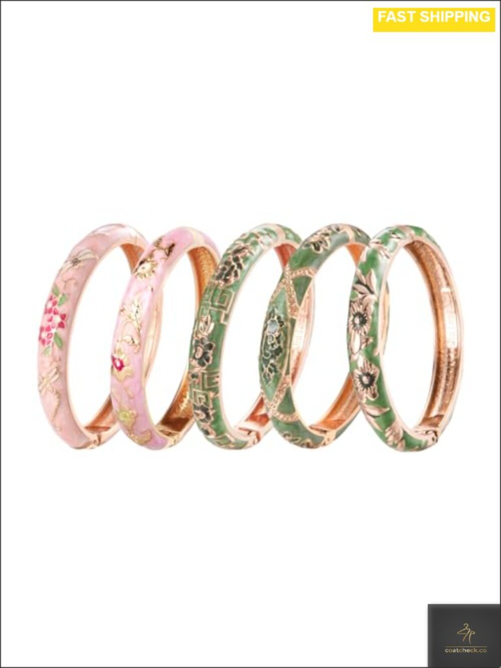 UJOY Enamel Flower Bangle Bracelets 5 Piece Set Alloy with Gold Plated